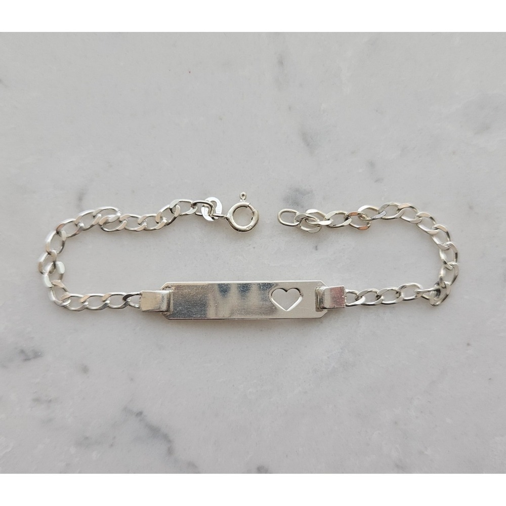 Vintage 925 ITALY Sterling Silver ID Open Heart Bracelet Approx. 7" L - Picture 2 of 8